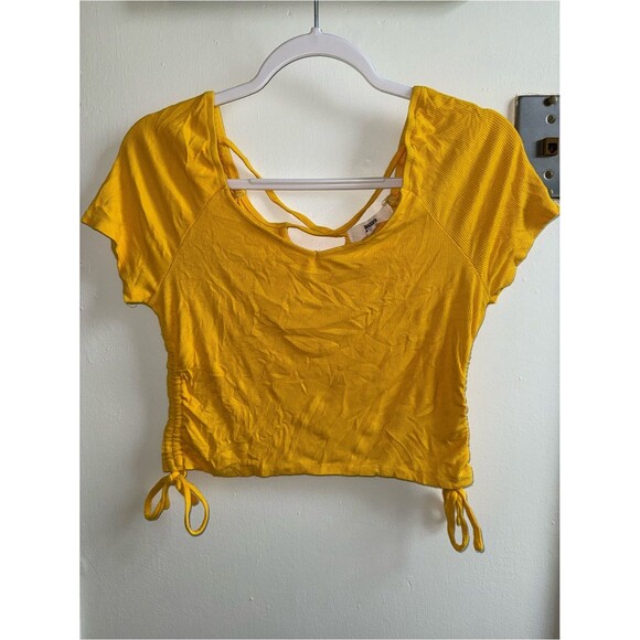 Madden Nyc Tops - Madden NYC Yellow Ribbed Cinched Side Crop Top XL